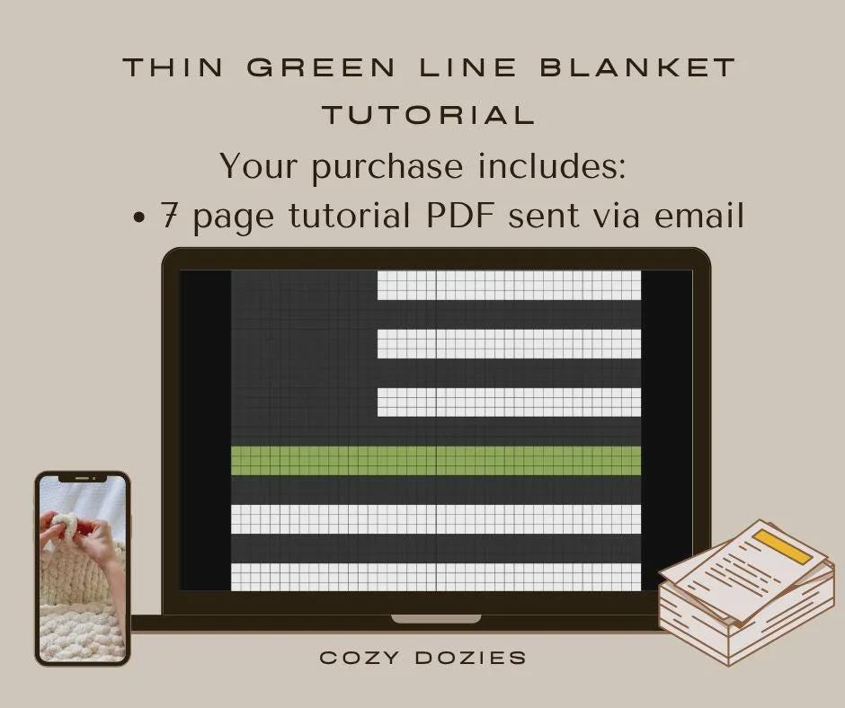 Thin Green Line Blanket Pattern - Chunky Hand Knitting - Image 2