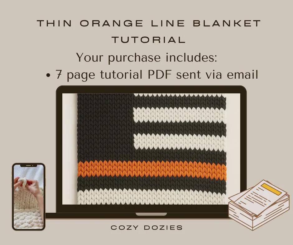Thin Orange Line Blanket Pattern - Chunky Hand Knitting - Image 2